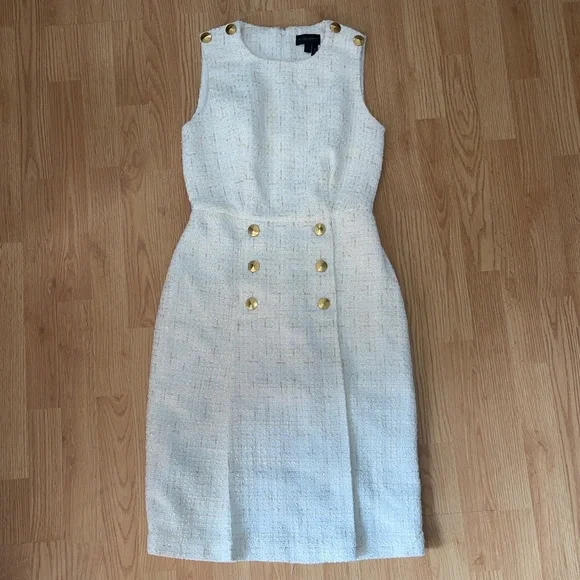 Donna Karan White and Gold Sleeveless Tweed Sheath Mini Dress Size 2 - Picture 5 of 13